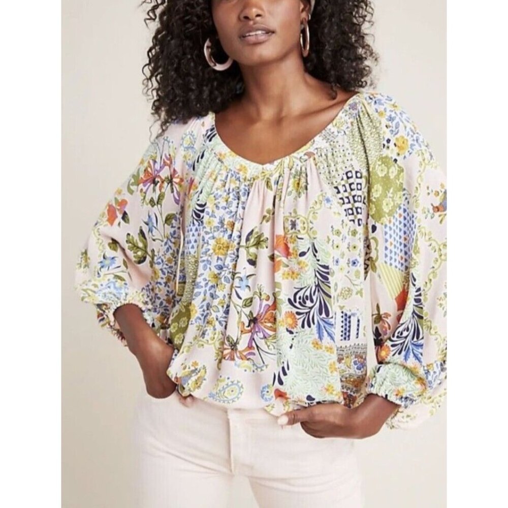 Maeve by Anthropologie Boswell Top Boho Floral Paisley Peasant Blouse Size 4